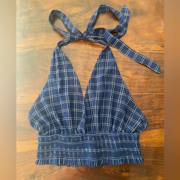 Free People Halter Top Open Back Smocked Cropped Size Small - Picture 4 of 6